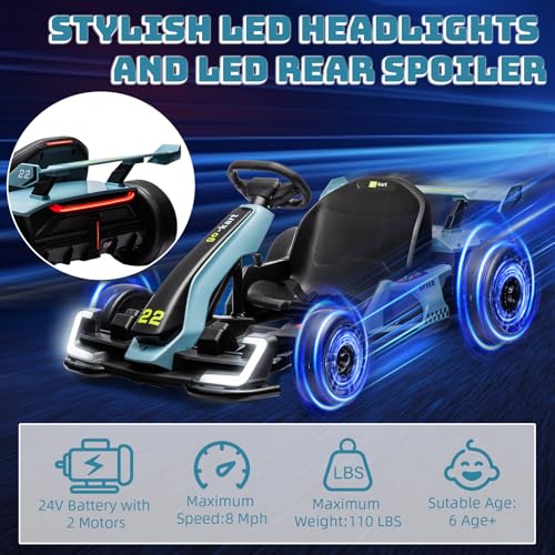 24V Electric Go Kart for Kids，Powerful Drift Kart with 2 * 150W Motors, Adjustable Seat