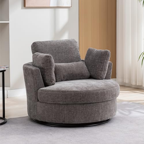 Chifee & Vingol 42.2" Oversized Swivel Accent Chair Round Barrel Chair,Chenille,Beige