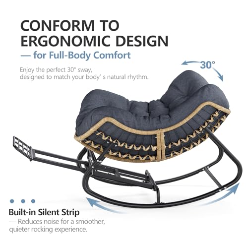 SWITTE Outdoor Rocking Chair, Oversized Patio Papasan Rocker, Comfy Wicker Reading Lounge, Indoor Egg Chair for Bedroom, Living Room, Porch, Garden