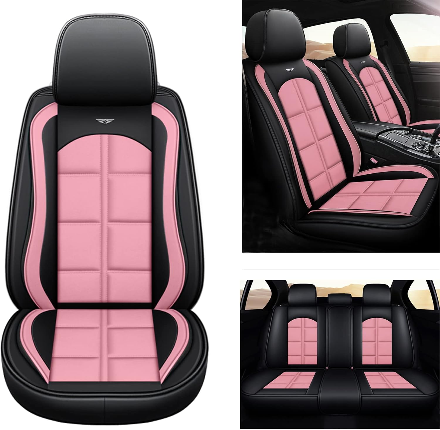 R-002 Full Set of 5-Passenger Car Seat Covers Made of Waterproof Leather, Universal in All Seasons (Black-Red A)