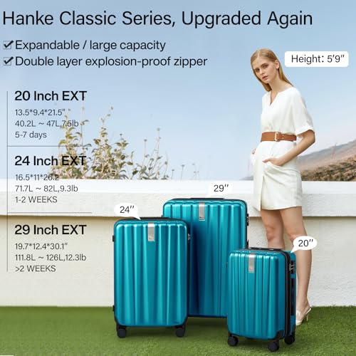 Hanke 29 Inch Luggage Suitcases With Spinner Wheels Lightweight PC hardside Rolling Suitcase With Travel Lock, Checked-Large 29-Inch(Blackish Green)