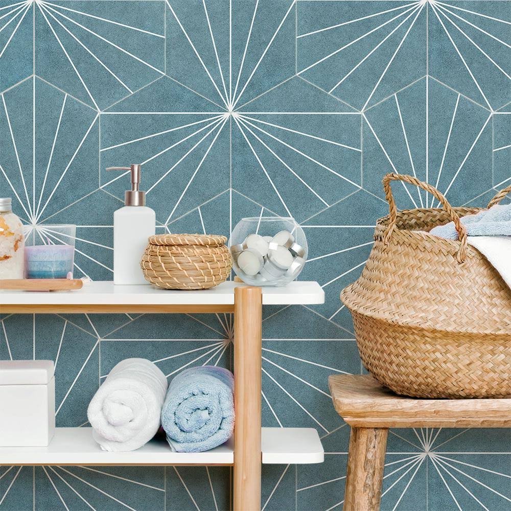EliteTile Aster Hex Azul Encaustic 8-5/8 in. x 9-7/8 in. Porcelain Floor and Wall Tile (11.56 Sq. ft./Case)