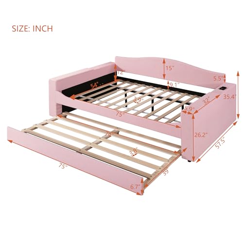 Full Size Classic Upholstered Daybed with 2 Storage Drawers