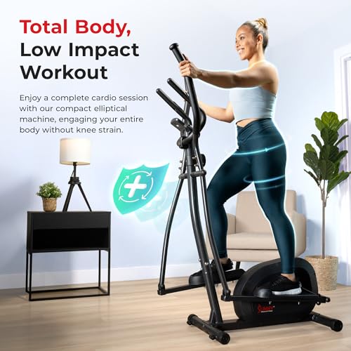 Sunny Health & Fitness Smart Upright Elliptical w/Pulse Sensor Built-in, Indoor Full-Body Cross-Training & Cardio Exercise Machine for Home