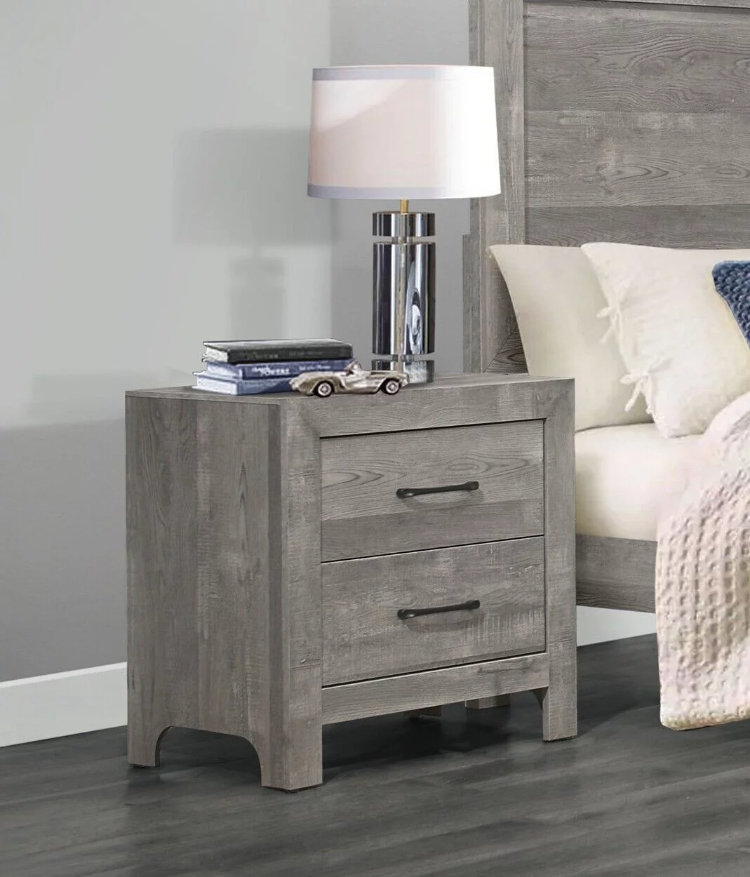 Gray Finish 4pc Bedroom Set Rustic Style Twin Size Bed Nightstand Dresser Mirror