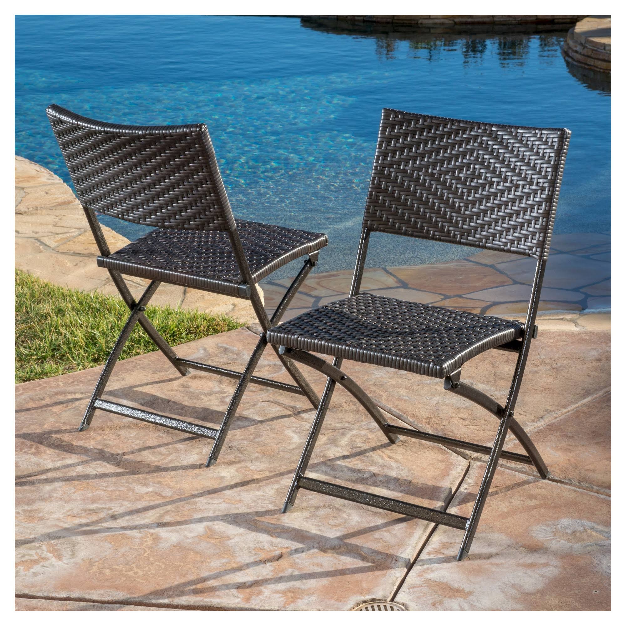 El Paso Set of 2 Wicker Patio Folding Chairs Brown Christopher Knight