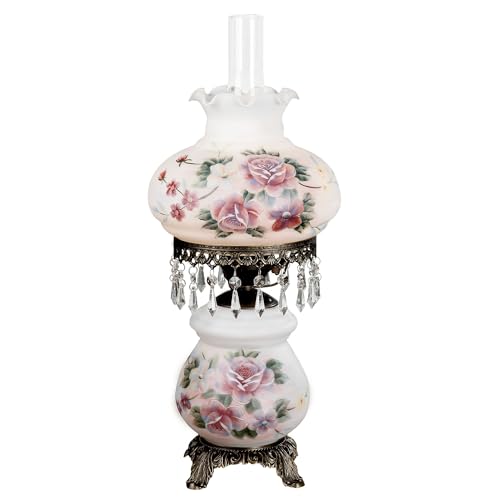 Touch of Class Abigail Hurricane Style Parlor Table Lamp - Antique Victorian Aesthetic - Painted by Hand - Floral Designs
