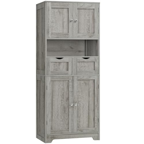 57.8“H Tall Bathroom Cabinet, Storage Cabinet with 2 Drawers & 2 Adjustable Shelves, Bathroom Storage Cabinet with 4 Doors