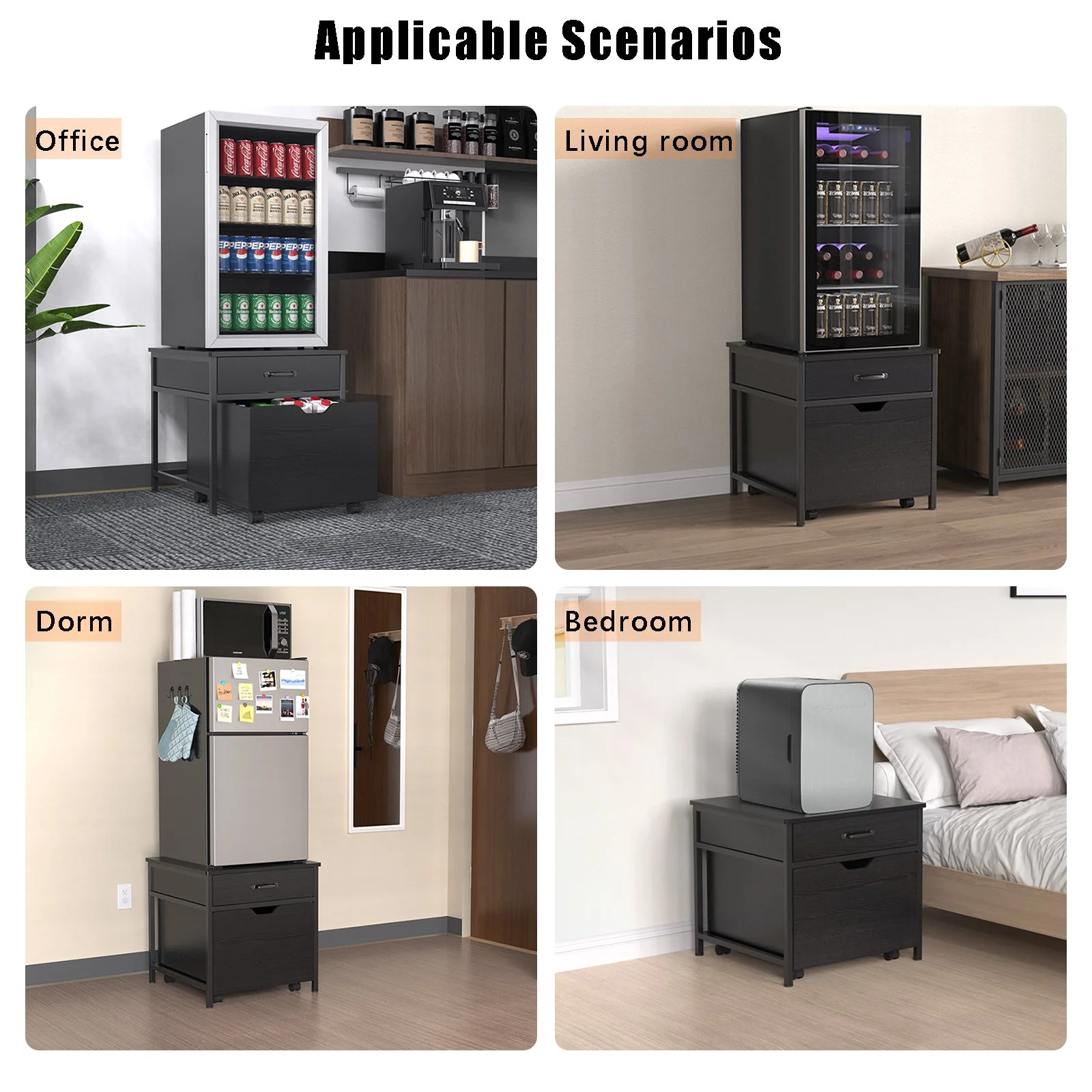 Mini Fridge Stand with Storage, Heavy Duty Mini Fridge Table with Rolling Cabinet - Radiant Selections