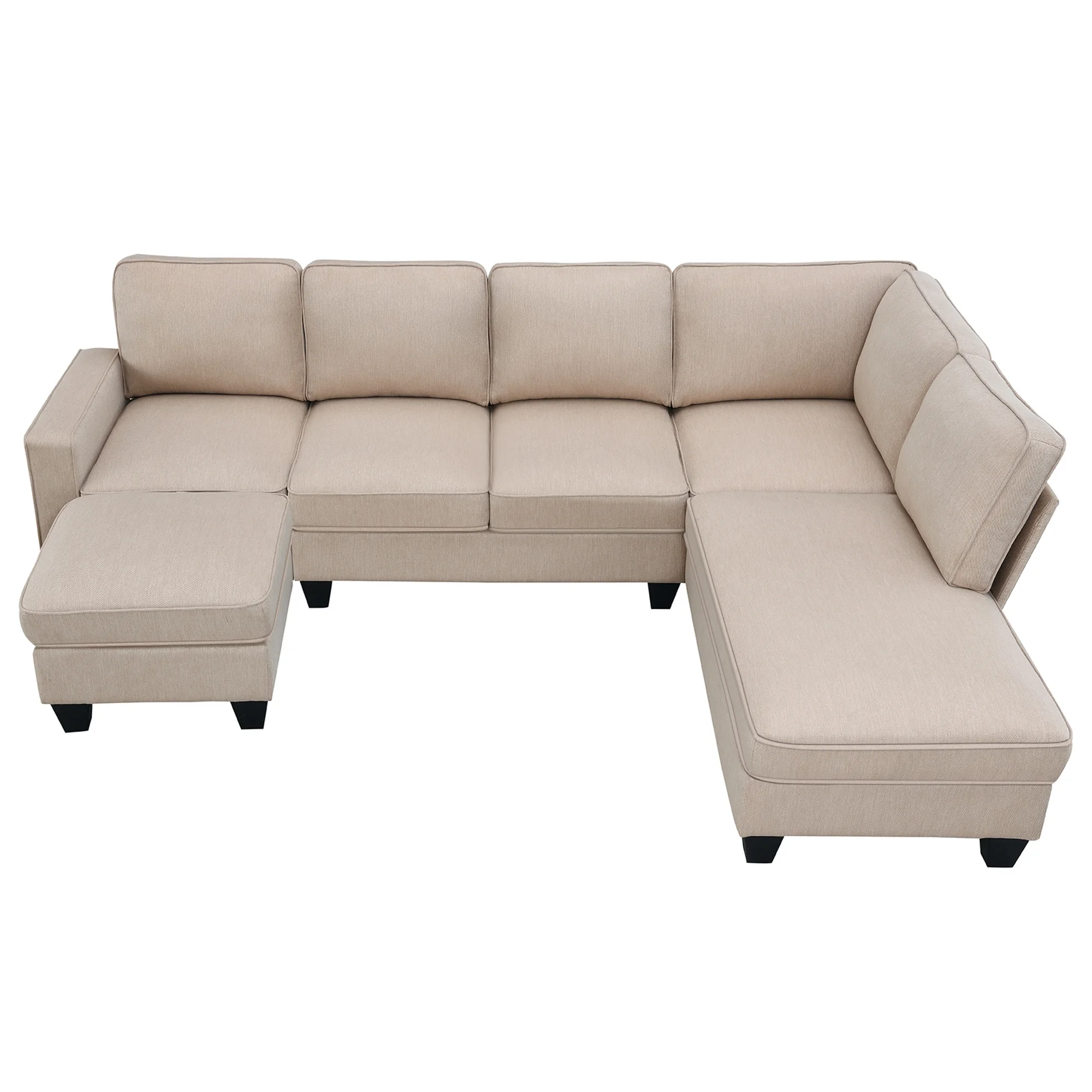 Modern L Shaped Sectional Sofa, 7 Seater Linen Modular Couch with Chaise Lounge and Convertible Ottoman for Living Room Office - Radiant Selections