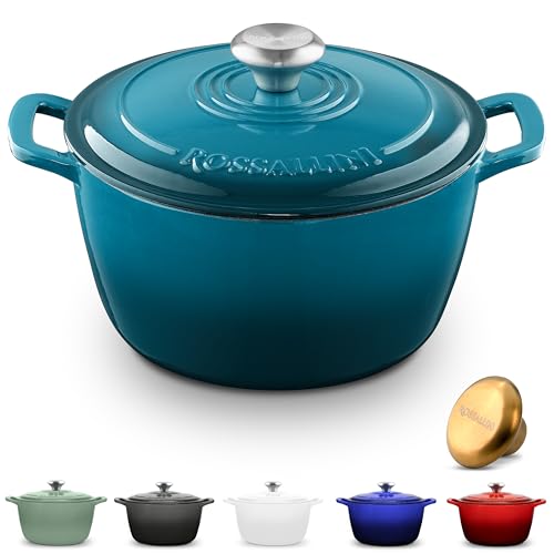 Signature Enameled Cast Iron Dutch Oven, Non-Stick Serving Pot with Tight Fitting Lid for Perfect Roasting, Baking, Sauteing