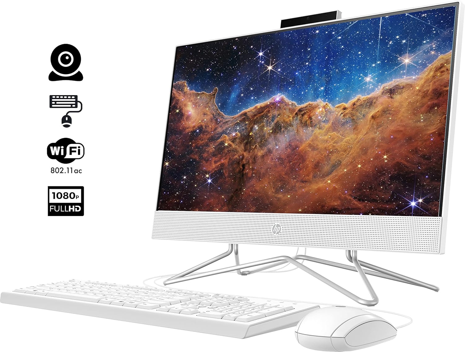 HP 2022 Newest All-in-One Desktop, 21.5" FHD Display, Intel Celeron J4025 Processor, 4GB RAM, 128GB PCIe SSD, Webcam, WiFi, HDMI, RJ-45