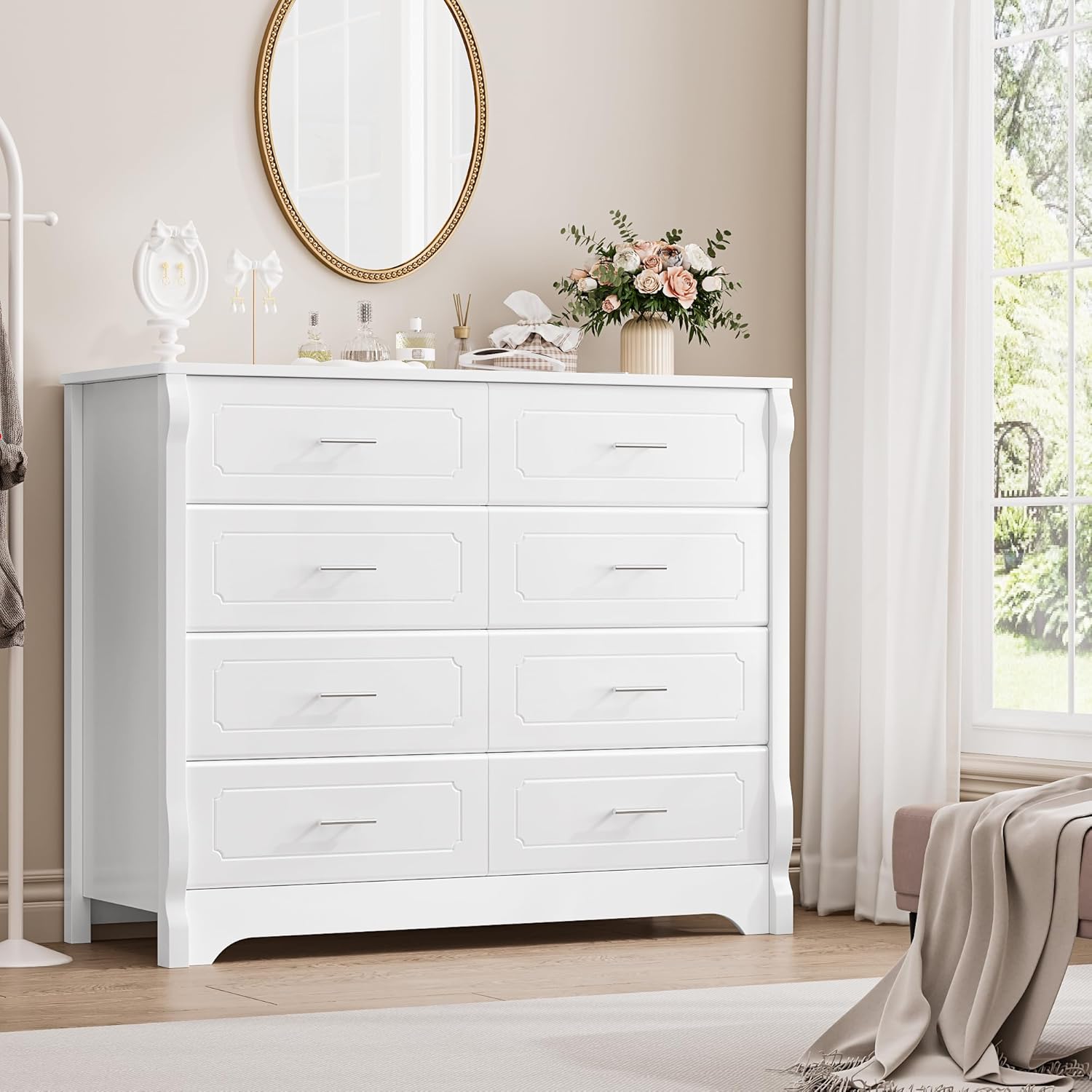 HITHOS 8 Drawer Dresser for Bedroom, White Dresser, 47" Wood Dresser & Chest of Drawers