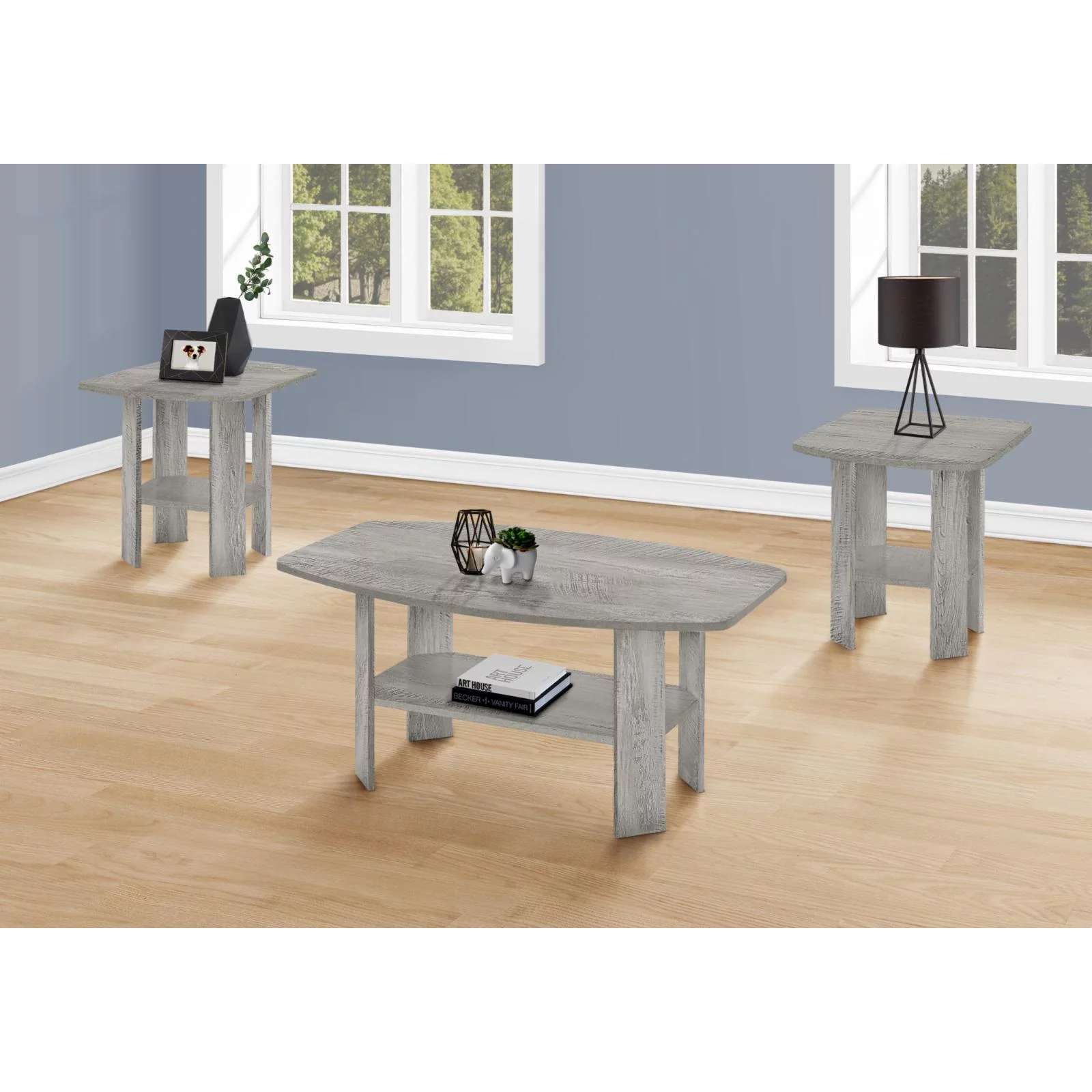 Table Set 3pcs Set Coffee End Side Accent Living Room Laminate Black