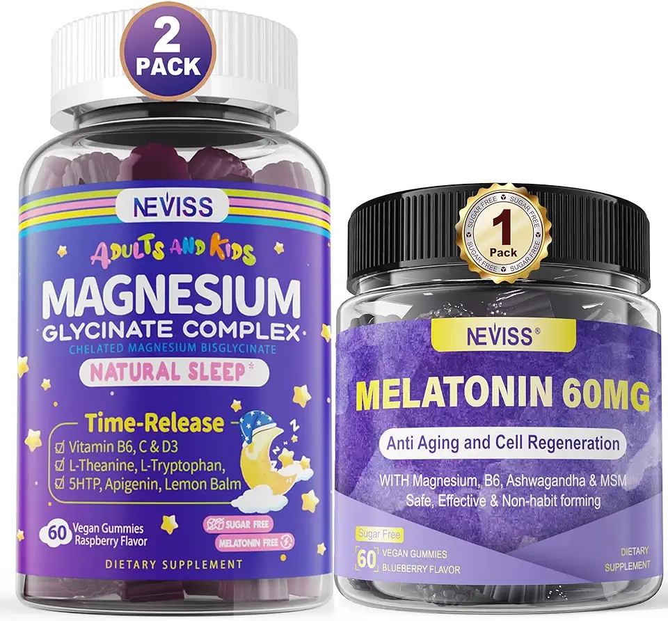 NEVISS Magnesium Glycinate Gummies + Melatonin 60mg 30mg Gummies for 50+ Adults - Kansas Nuitrition - HNZSDS
