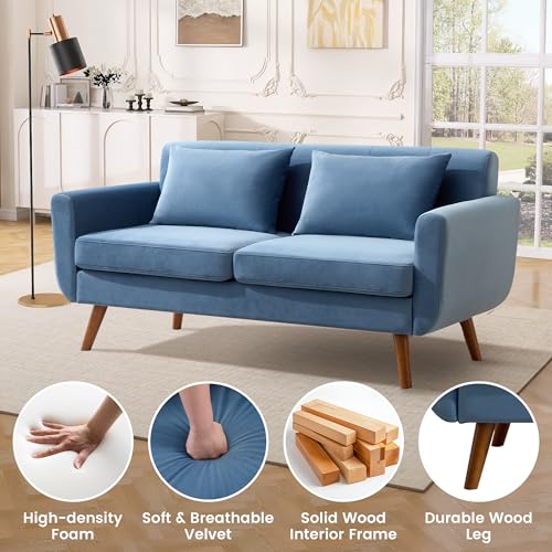 Tbfit L Shaped Couch Sofa, 80" W Mid-Century Modern Sectional Couches, 3 Seater Sofas with Wide Chaise Lounge & Two Pillows