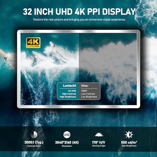 32 inch IP66 Waterproof Android 13 Smart Mirror TV for Bathroom and Bedroom - 4K UHD, Digital Mirror Built-in Voice Assistant, ATSC Tuner, Bluetooth