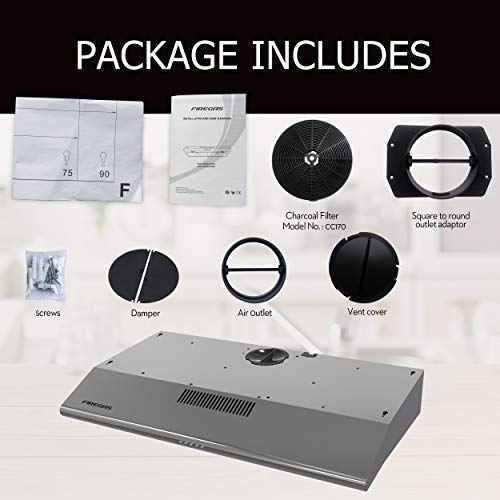 FIREGAS Under Cabinet Range Hood with Ducted/Ductless Convertible, Slim Kitchen Over Stove Vent, LED Light, 3 Speed Exhaust Fan