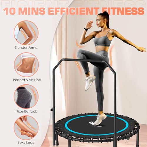 BCAN 450/550 LBS Foldable Mini Trampoline, 40"/48" Fitness Trampoline with Bungees, U Shape Adjustable Foam Handle