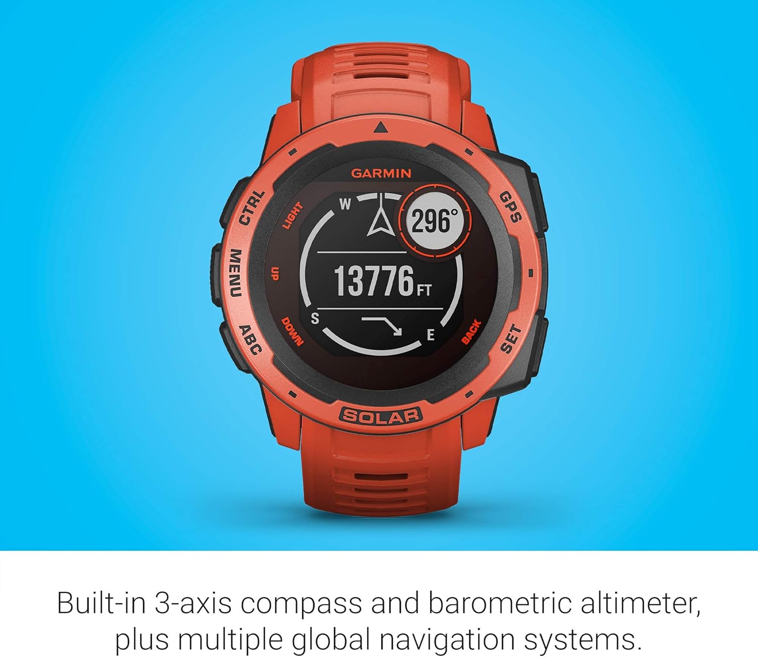 Garmin Instinct Solar, Solar-Powered Rugged Outdoor Smartwatch, Built-in Sports Apps and Health Monitoring, Flame Red (Renewed)