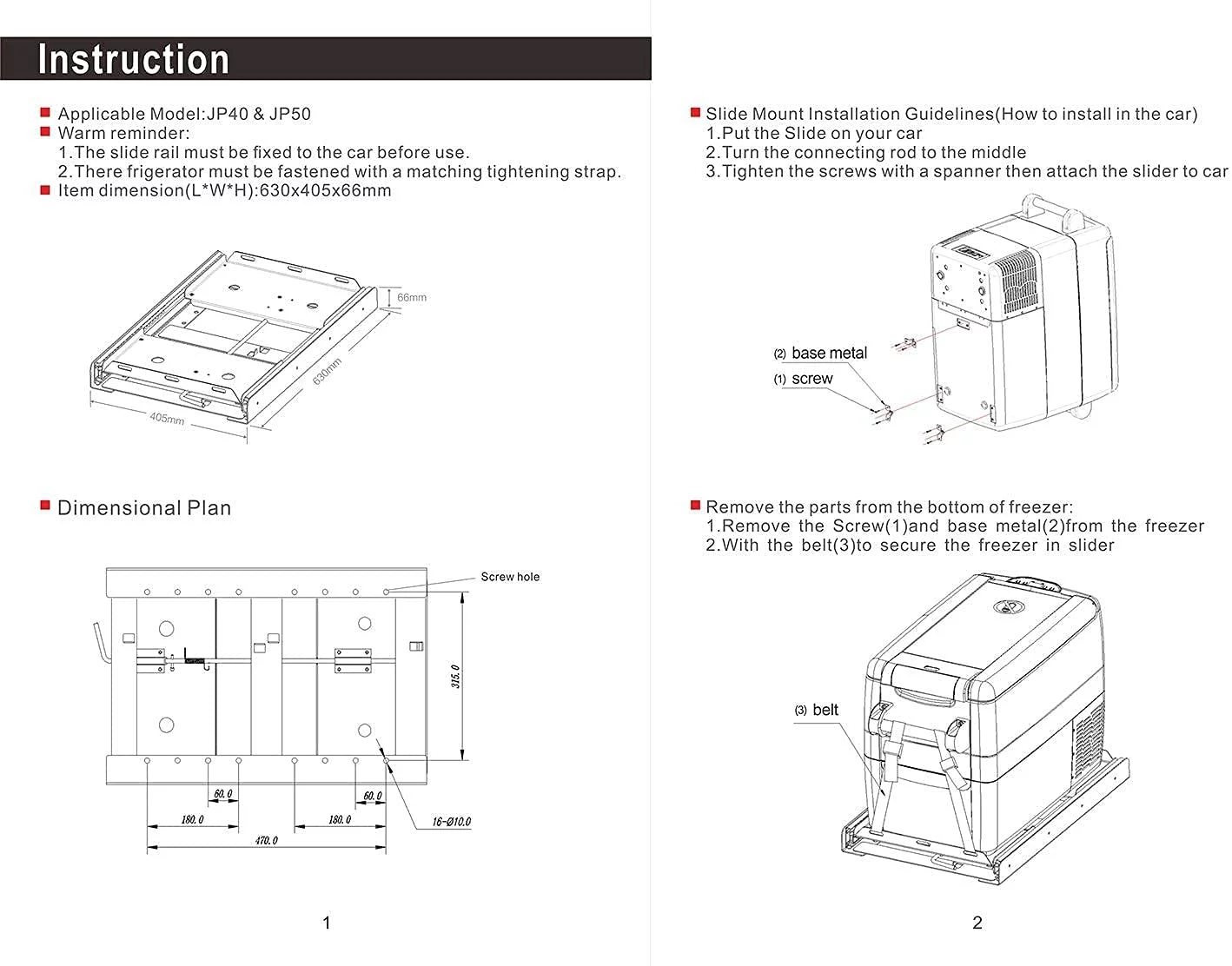 ICECO Slide Mount for JP30 JP40 JP50 Portable Refrigerator, Freezer Slide(Not Suitable for JP42)