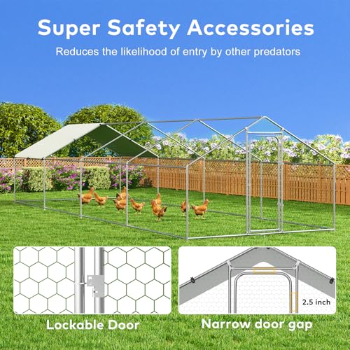 Large Metal Chicken Coop Walk-in Poultry Cage with Waterproof and UV-Resistant Cover, Outdoor Chicken Run Poultry Hen House for Backyard Farm Use