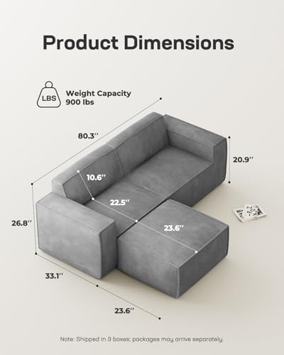 Marsail 142" Oversized Deep U Shaped Modular Sofa, Corduroy Cloud Couches with Deep Seats and High-Back Design