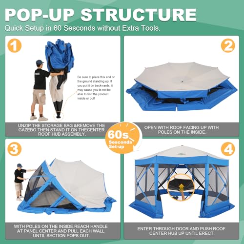 COBIZI 12x12ft Pop up Gazebo Screen Tent Screen House for Camping, Camping Outdoor Screened Gazebo, Canopy Tent
