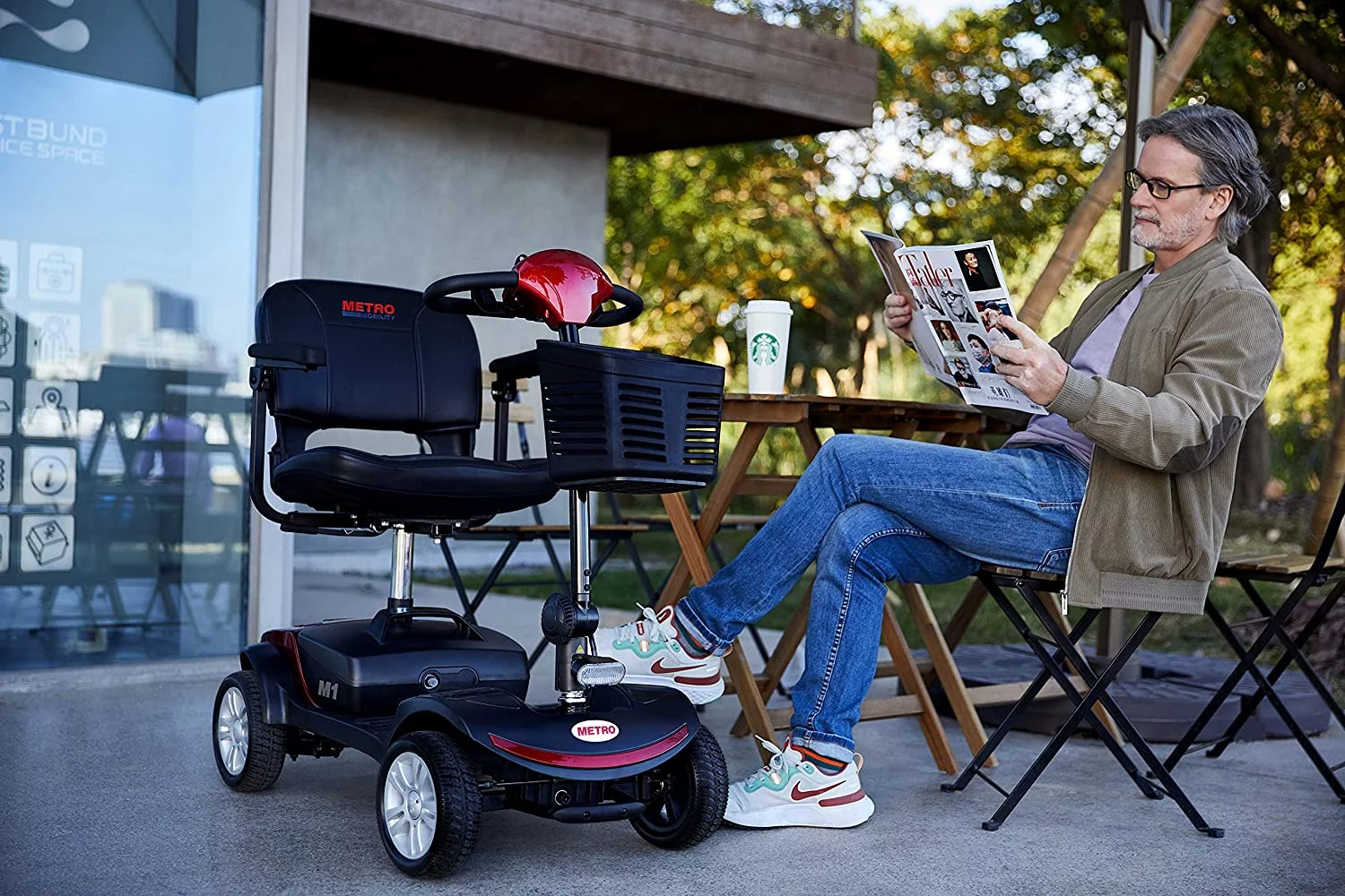 Metro Mobility Elderly Scooter Folding Scooter 4 Wheel Scooter Red
