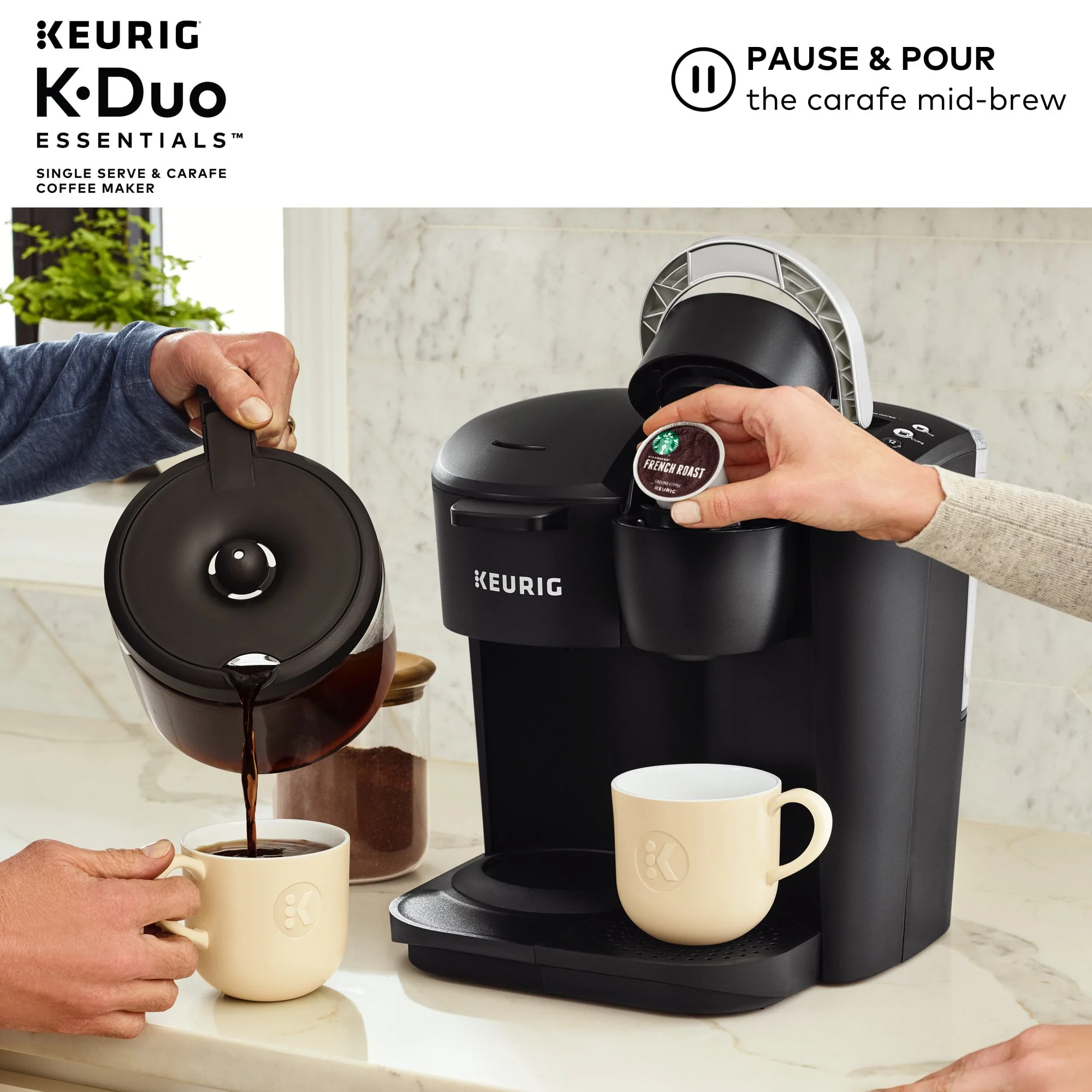 Keurig K-Duo Essentials Coffee Maker, with Single Serve K-Cup Pod and 12 Cup Carafe Brewer, Black