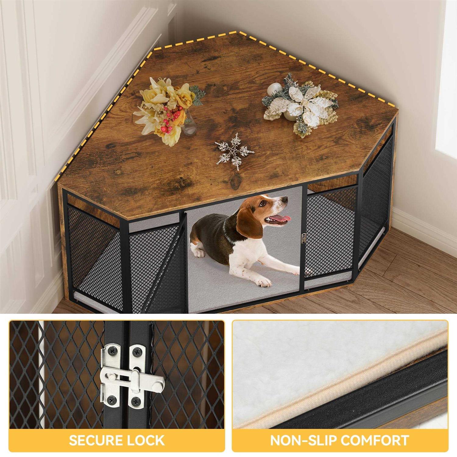 Dextrus Corner Dog Crate Furniture,Stylish 43.7-inch Wooden Dog Kennel with Sturdy Metal Mesh - Pet Supplies online store