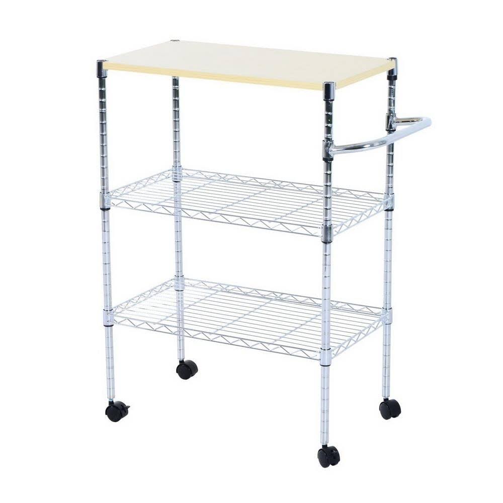 karlinc 3-Tier Rolling Kitchen Trolley Cart Steel Island Storage Utility Service Dining - Silver