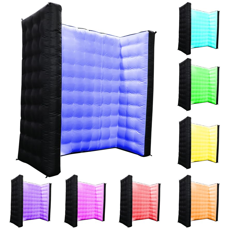 White Inflatable Photo Booth Wall with Led Lights(16 Colors Changing), Inflatable Tent(8.3x4x8.3 ft) Inner Air Blower for Parties Anniversary Events