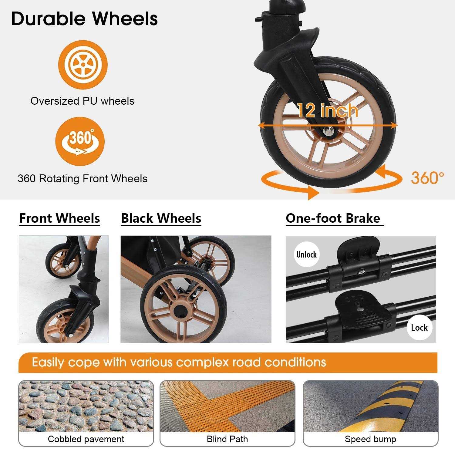 BestPet Pet Stroller Premium 3-in-1 Multifunction 4 Wheels Dog Cat Stroller for Large Medium Dogs Cats Aluminium Frame Folding Lightweight Travel