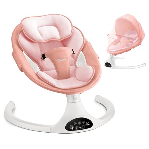 LAREX Baby Swing Infant Swing Electric Toddler Baby Rocker Portable for Newborn Boy Girl, 5 Sway Speeds with Remote Control