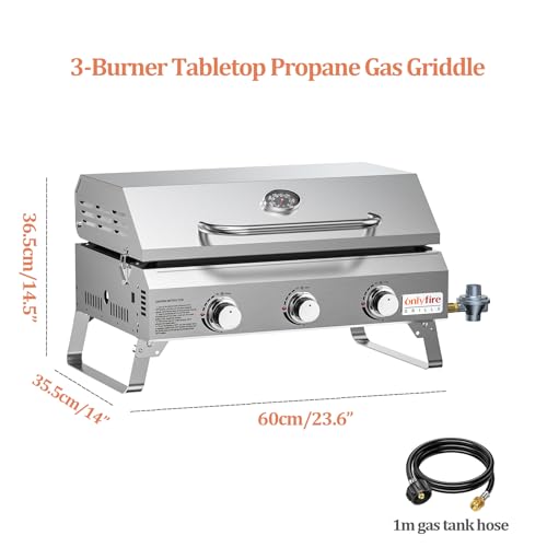 Portable Propane Gas Griddle 3-Burner with Foldable Cart & Side Table, Flat Top Gas Grill Griddle Stove with Lid