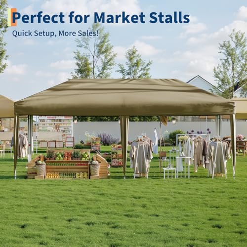10x20 Pop Up Canopy - Easy Up Camping Tent with One Roller Bag, 3 Adjustable Height, 4 Weight Bags for Deck, Garden, Sports, Beach, Party - White