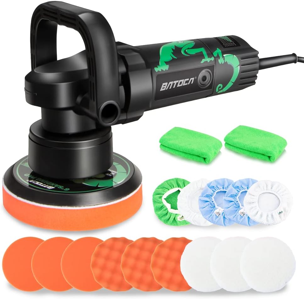 BATOCA Dual Action Polisher, 6 inch 8 mm Random Orbit Car Buffer Polisher, 6 Variable Speed 6800 RPM Car Buffer Waxer