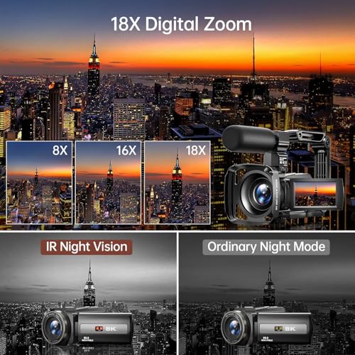 8K Video Camera Camcorder 88MP UHD WiFi Vlogging Cameras for YouTube 18X Digital Zoom IR Night Vision 3.0''Touch Screen Camera with 32GB Card
