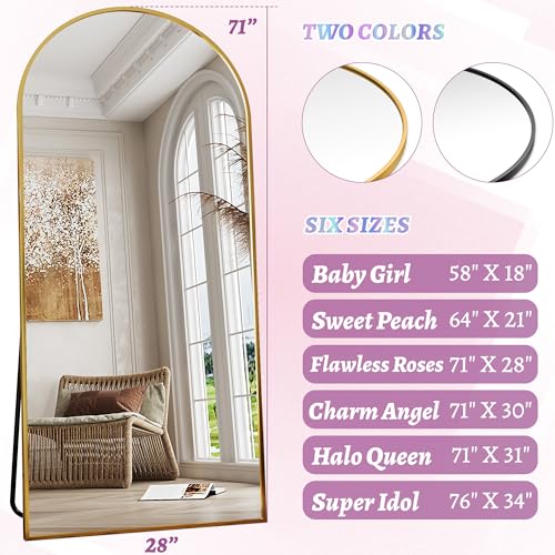 Full Length Mirror, 76"x34" Arched Floor Mirror Freestanding, Floor Standing Full Body Mirror with Stand for Bedroom