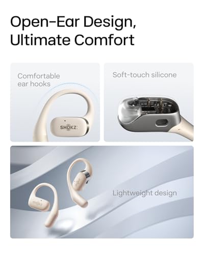 SHOKZ OpenFit - Open-Ear True Wireless Bluetooth Headphones with Microphone, Earbuds with Earhooks, Sweat Resistant, Fast Charging, 28HRS Playtime