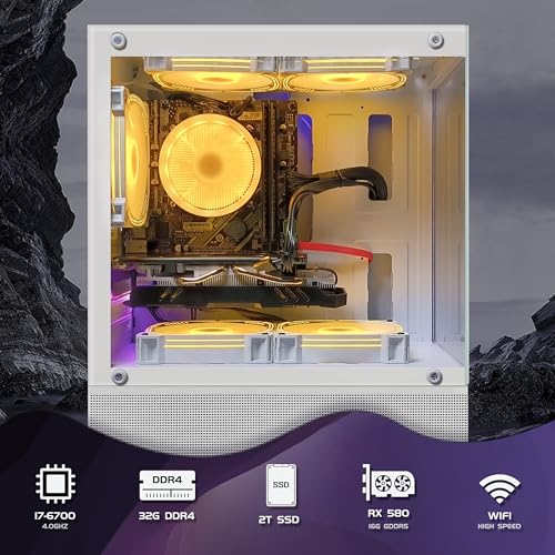 STGAubron Gaming Desktop PC,Radeon RX 580 16G GDDR5,Intel Core i7-6700 up to 4.0G,32G DDR4,2T SSD,600M WiFi,BT 5.0,RGB Fan x 3,RGB Keyboard&Mouse