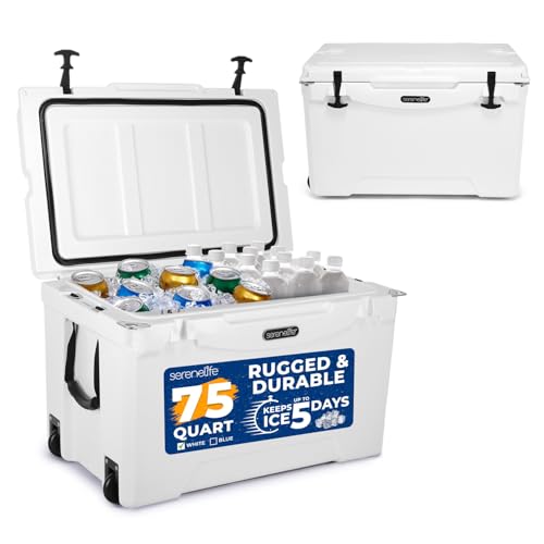 SereneLife Ultra-Tough 45 Quart Rotomolded Cooler Box with Wheels, Holds Upto 56 Cans, Keeps Ice Up to 5 Days