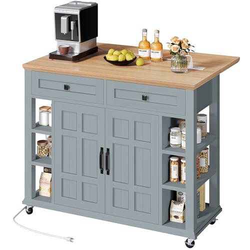 YITAHOME Kitchen Island with Drop Leaf & Power Outlet, Rolling Kitchen Cart on Wheels