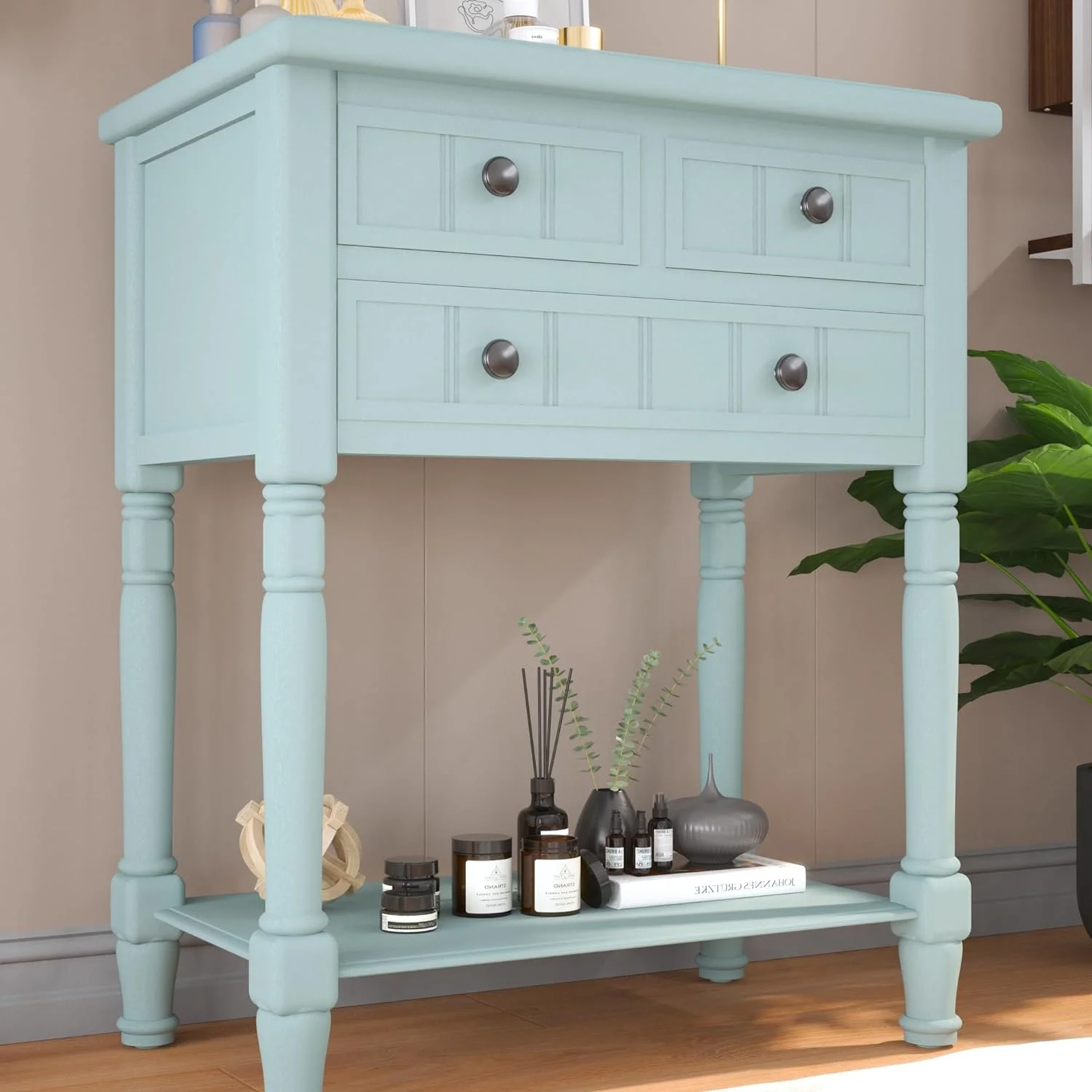 Console Tables For Entryway - Solid Wood Navy Blue 26” Entryway Table With Storage - Hallway Table For Entryway & Three Drawers