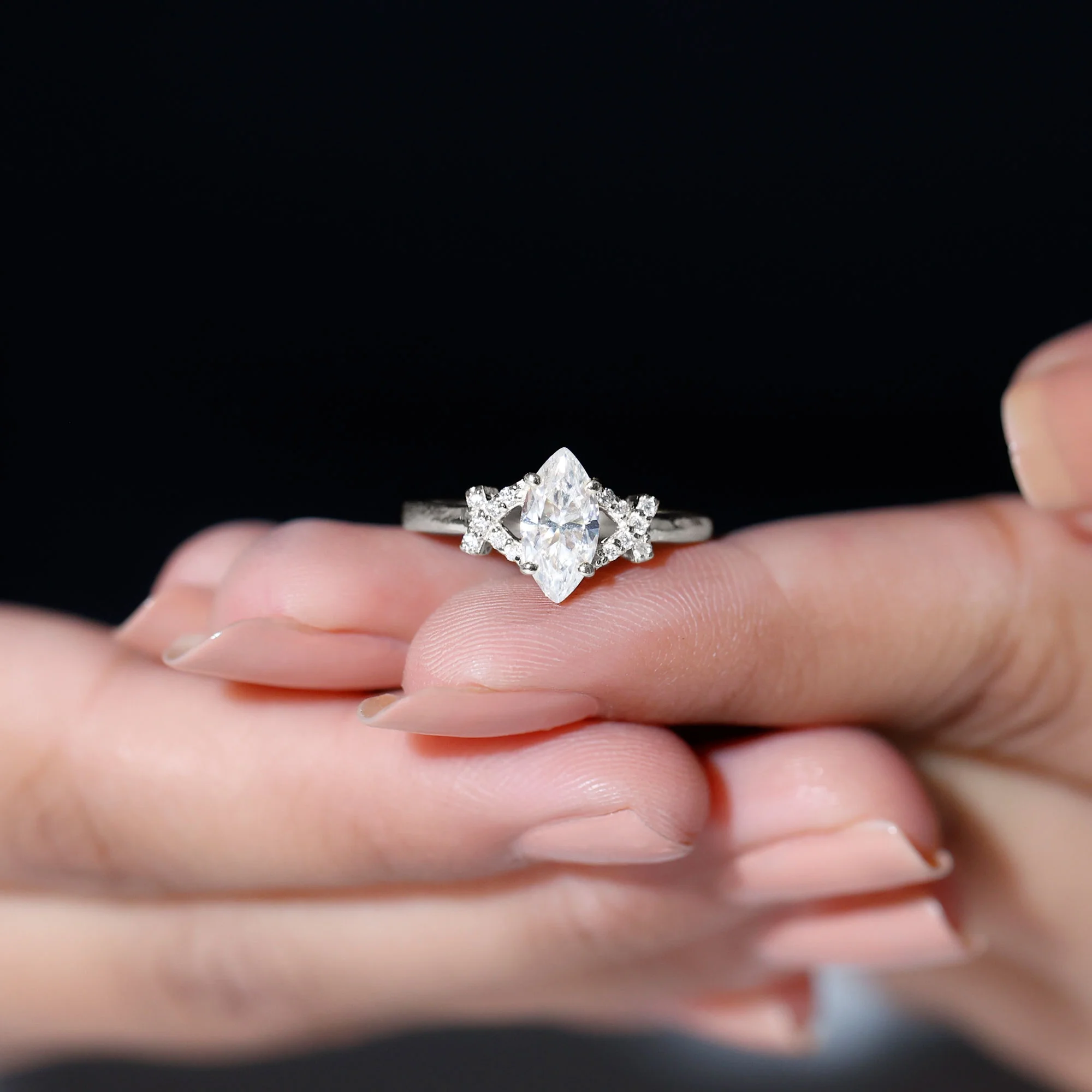 Marquise Cut Solitaire Moissanite Gold Engagement Ring for Women (5X10 mm), 925 Sterling Silver, US 4.00