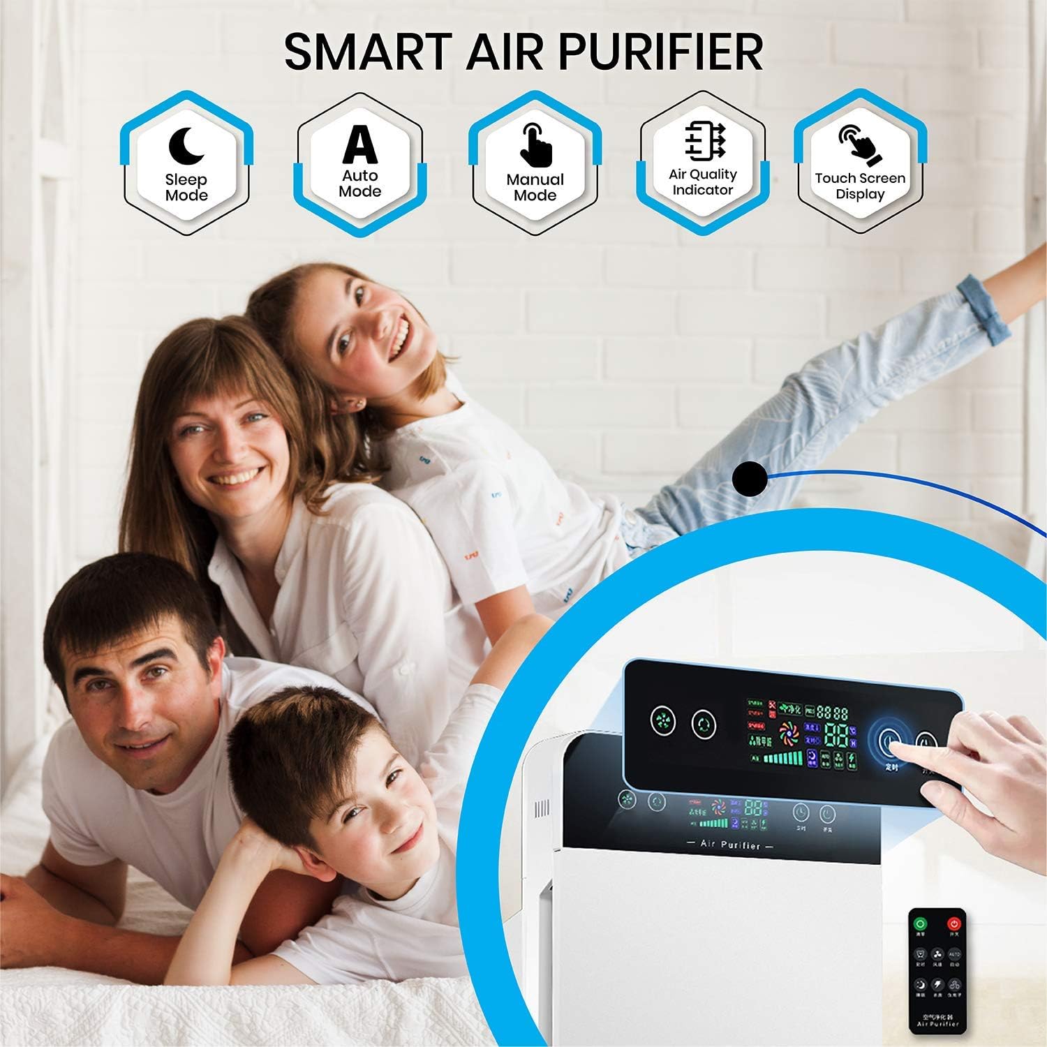 Bluonics Air Plus Room 5-in-1 Air Purifier, True HEPA Filter with UV Light Sanitizer, Filters Pollen, Wildfire Smoke, Dust, Odors Mold, and