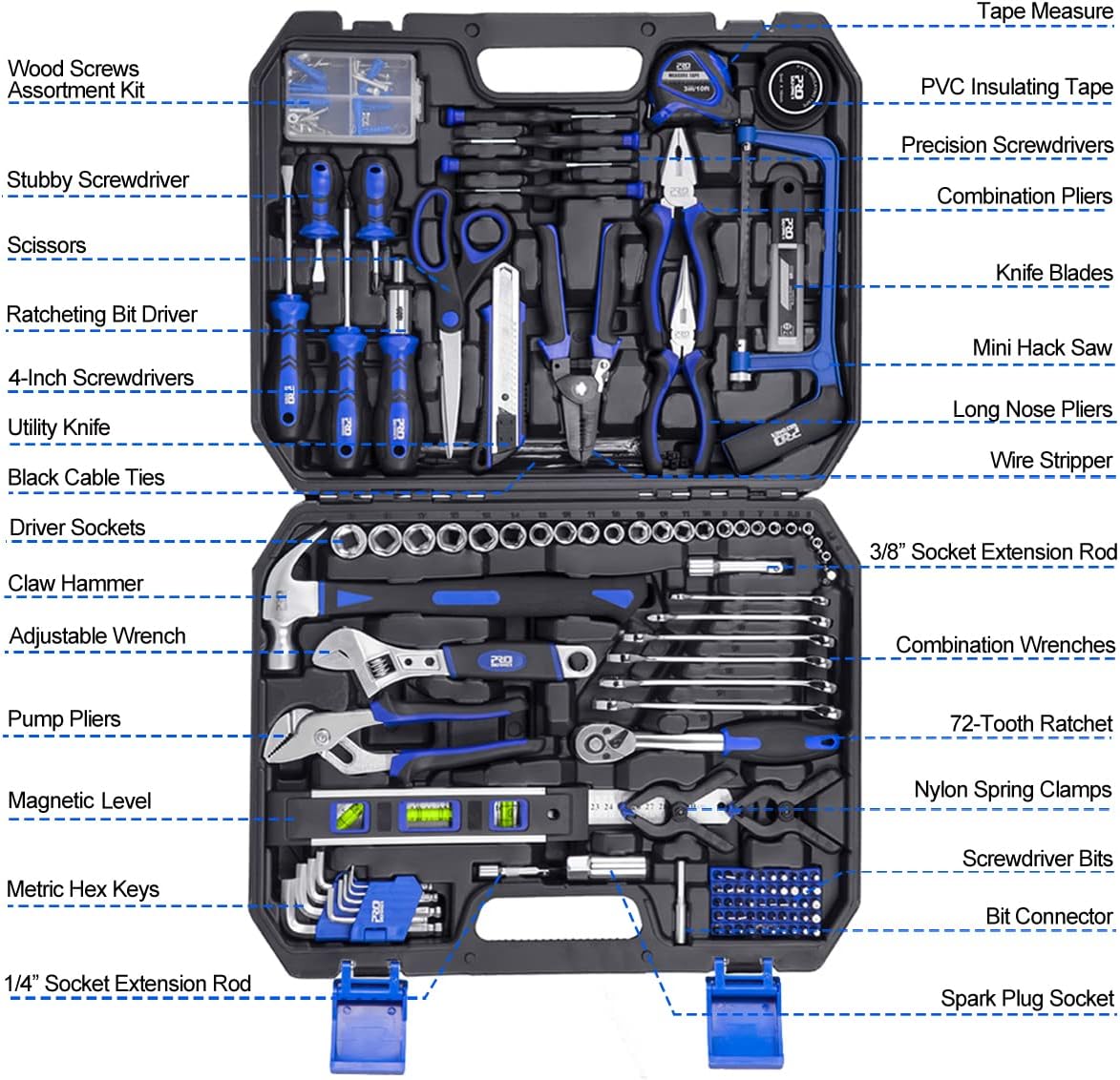 210-Piece Household Tool Kit, PROSTORMER General Home/Auto Repair Tool Set with Hammer, Pliers, Screwdriver Set