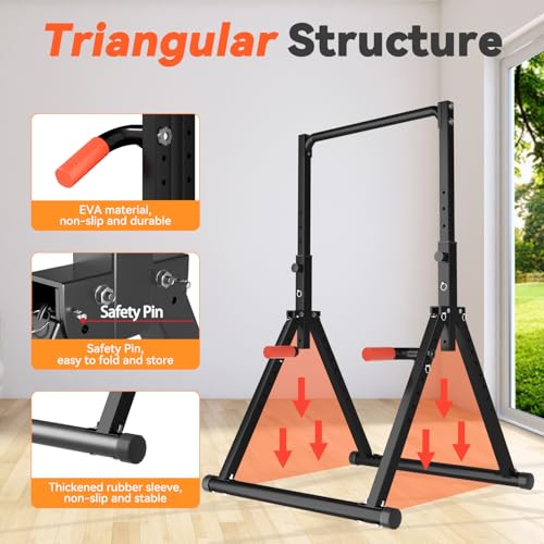 Power Tower Pull Up Dip Station Foldable, Pull Up Bar Station Adjustable, Multi-Function Home Gym, Strength Training Fitness Equipment