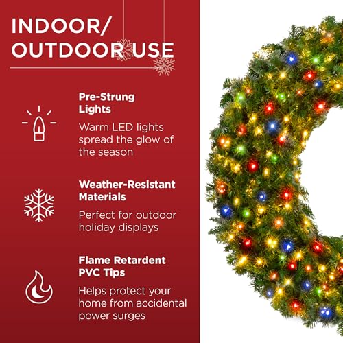 Best Choice Products 60in Large Artificial Pre-Lit Fir Christmas Wreath Holiday Accent Decoration w/ 300 LED Lights, 930 PVC Tips